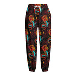 Red Dragon Lotus Pattern Print Fleece Lined Knit Pants