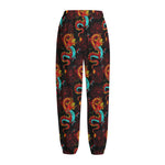 Red Dragon Lotus Pattern Print Fleece Lined Knit Pants