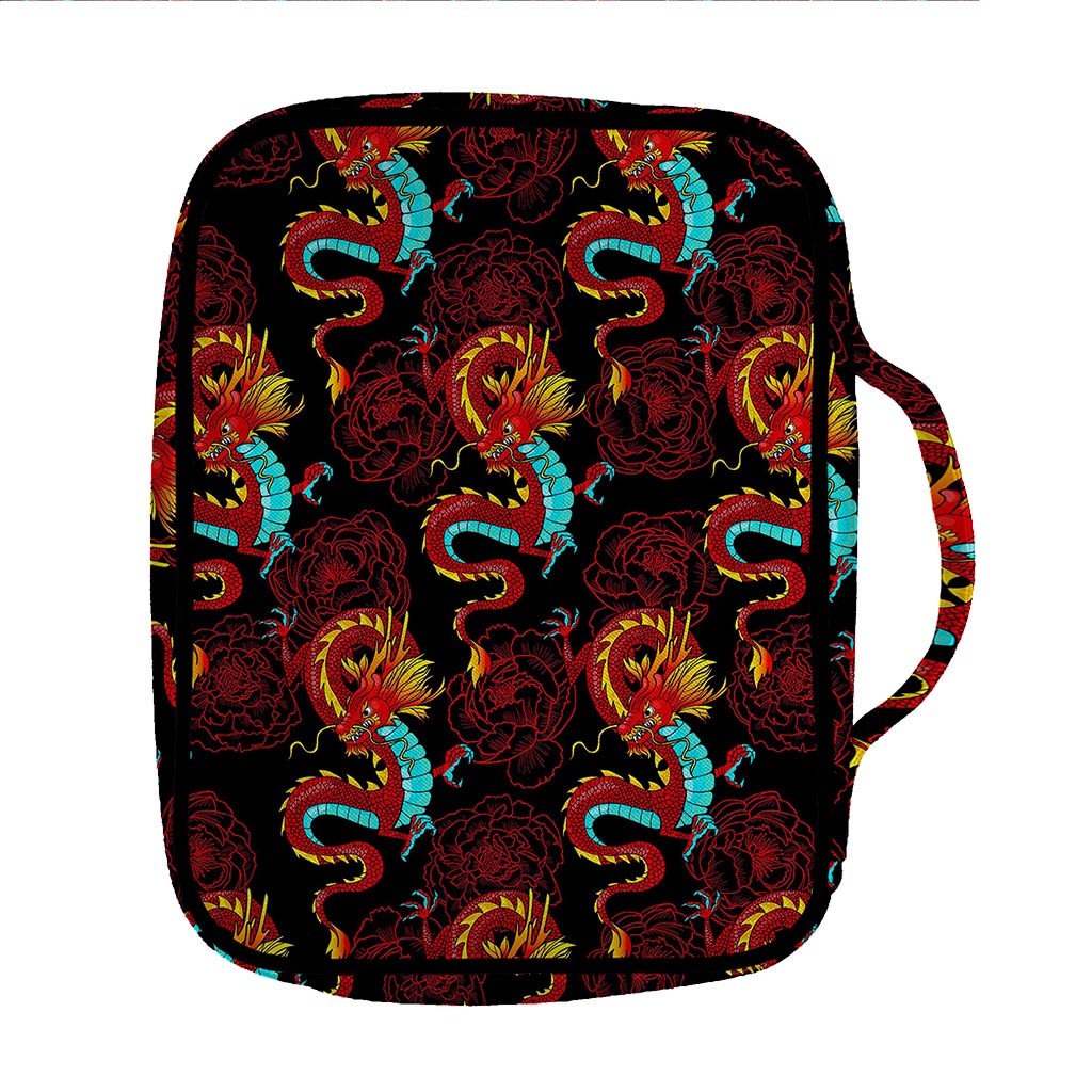 Red Dragon Lotus Pattern Print Front Pocket Bible Bag