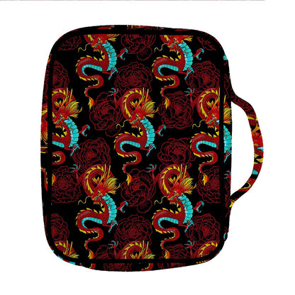 Red Dragon Lotus Pattern Print Front Pocket Bible Bag