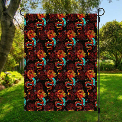 Red Dragon Lotus Pattern Print Garden Flag
