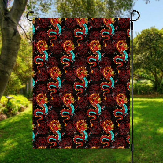 Red Dragon Lotus Pattern Print Garden Flag