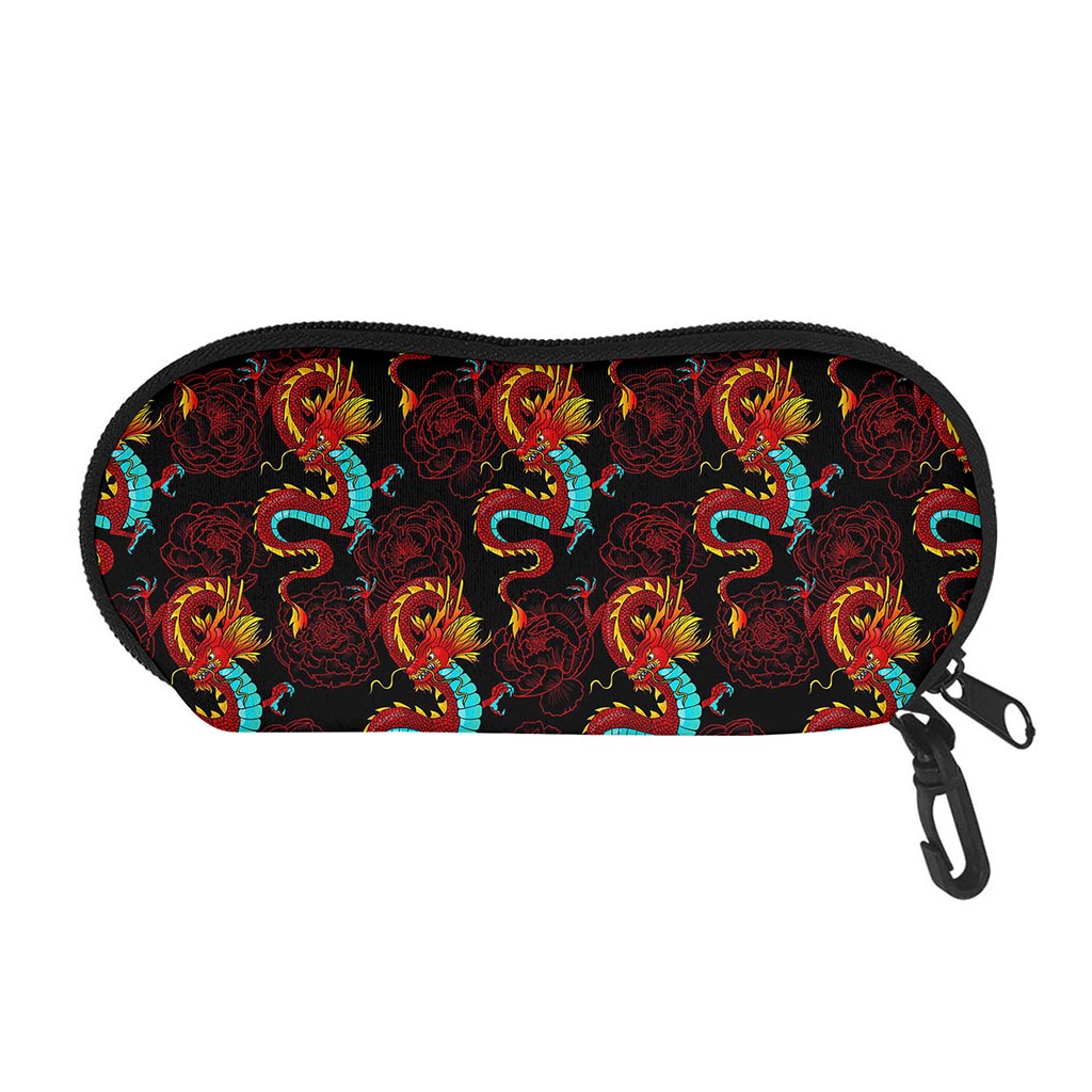 Red Dragon Lotus Pattern Print Glasses Case