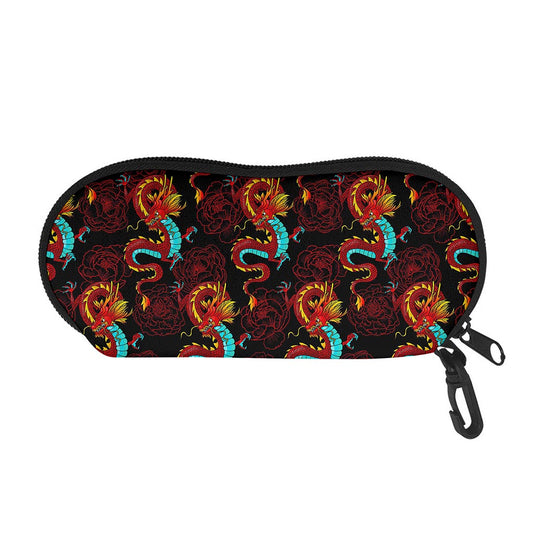Red Dragon Lotus Pattern Print Glasses Case