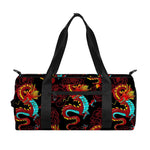 Red Dragon Lotus Pattern Print Gym Bag