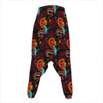Red Dragon Lotus Pattern Print Hammer Pants