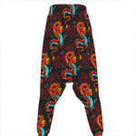 Red Dragon Lotus Pattern Print Hammer Pants