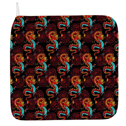 Red Dragon Lotus Pattern Print Hand Towel