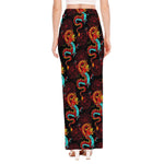 Red Dragon Lotus Pattern Print High Slit Maxi Skirt