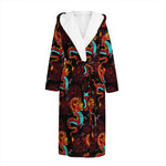 Red Dragon Lotus Pattern Print Hooded Bathrobe