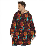 Red Dragon Lotus Pattern Print Hoodie Blanket