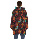 Red Dragon Lotus Pattern Print Hoodie Blanket