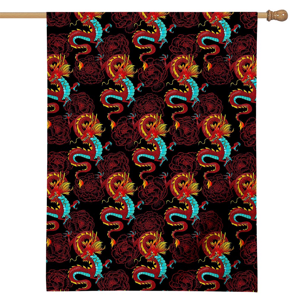 Red Dragon Lotus Pattern Print House Flag