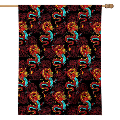 Red Dragon Lotus Pattern Print House Flag
