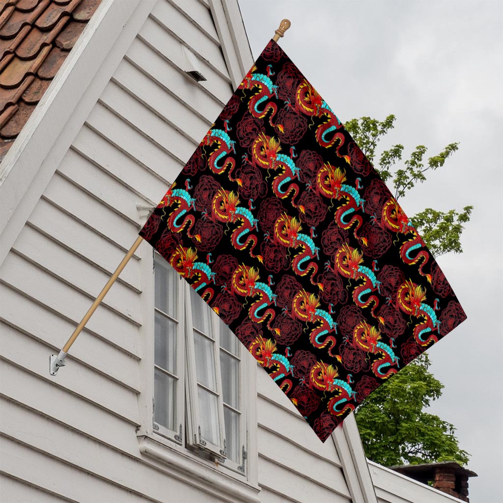 Red Dragon Lotus Pattern Print House Flag
