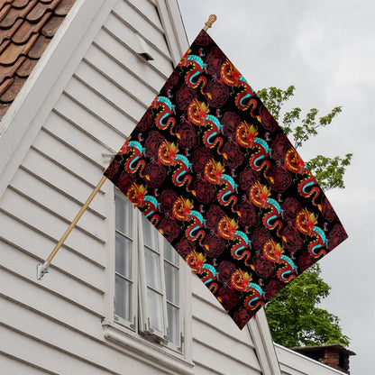 Red Dragon Lotus Pattern Print House Flag