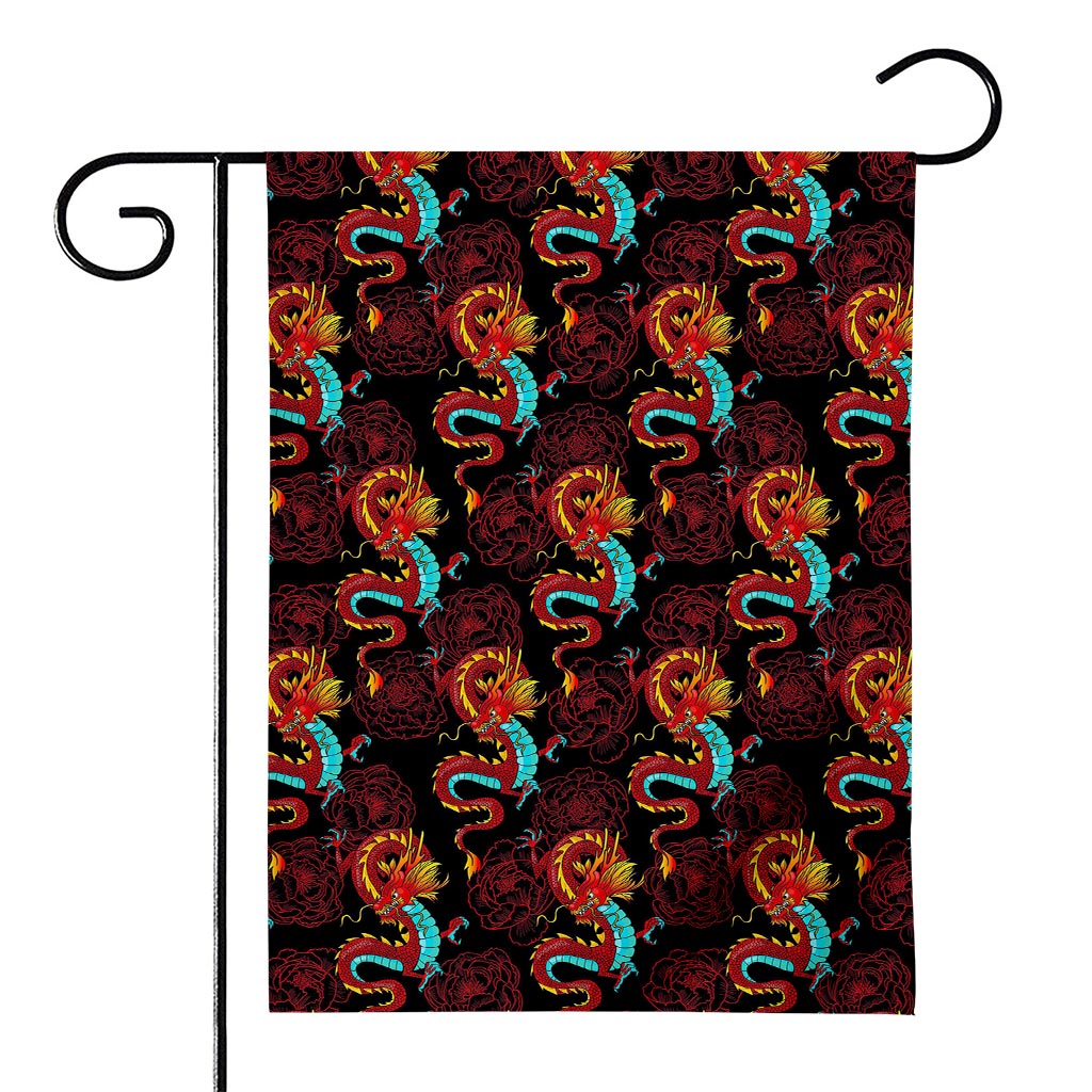 Red Dragon Lotus Pattern Print House Flag
