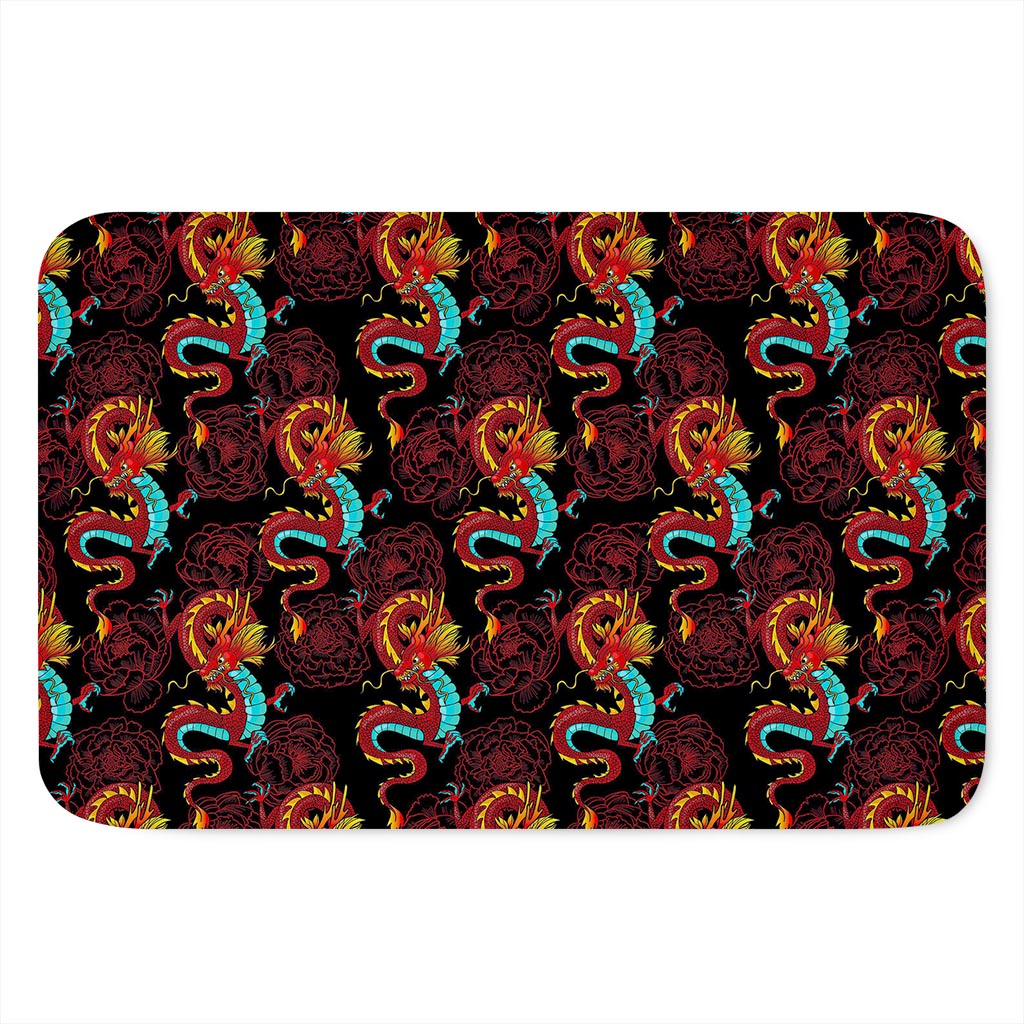Red Dragon Lotus Pattern Print Indoor Door Mat