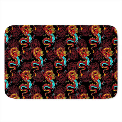 Red Dragon Lotus Pattern Print Indoor Door Mat