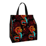 Red Dragon Lotus Pattern Print Insulated Lunch Tote