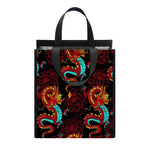 Red Dragon Lotus Pattern Print Insulated Lunch Tote