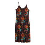 Red Dragon Lotus Pattern Print Jersey Midi Cami Dress