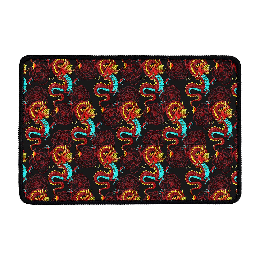 Red Dragon Lotus Pattern Print Kitchen Mat