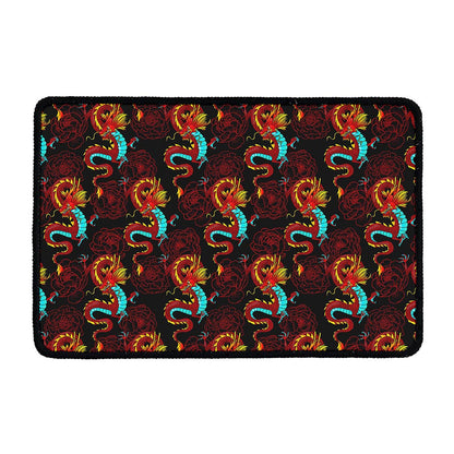 Red Dragon Lotus Pattern Print Kitchen Mat
