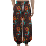 Red Dragon Lotus Pattern Print Lantern Pants