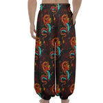 Red Dragon Lotus Pattern Print Lantern Pants