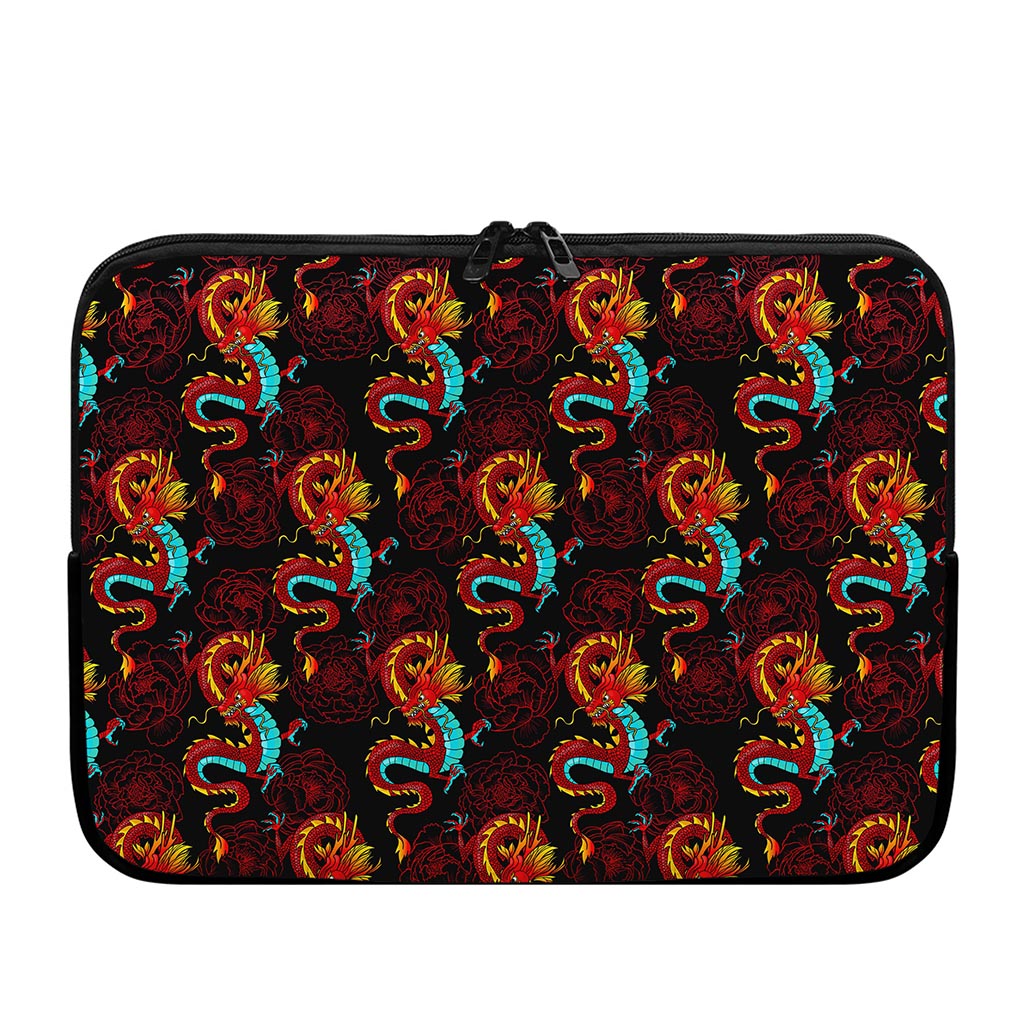 Red Dragon Lotus Pattern Print Laptop Sleeve