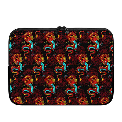 Red Dragon Lotus Pattern Print Laptop Sleeve