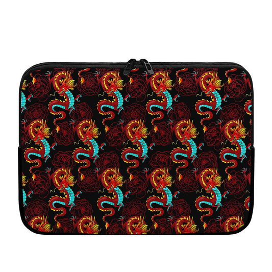 Red Dragon Lotus Pattern Print Laptop Sleeve
