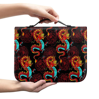 Red Dragon Lotus Pattern Print Leather Bible Cover