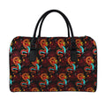 Red Dragon Lotus Pattern Print Leather Duffel Bag