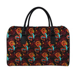 Red Dragon Lotus Pattern Print Leather Duffle Bag