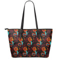 Red Dragon Lotus Pattern Print Leather Tote Bag With Zipper