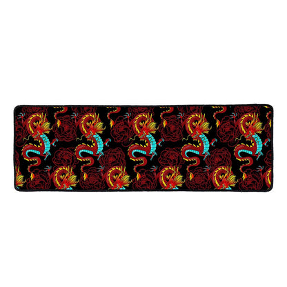 Red Dragon Lotus Pattern Print Long Kitchen Mat