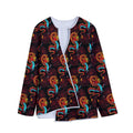 Red Dragon Lotus Pattern Print Long Sleeve Short Coat
