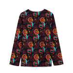 Red Dragon Lotus Pattern Print Long Sleeve Short Coat