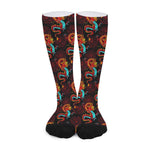 Red Dragon Lotus Pattern Print Long Socks