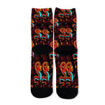 Red Dragon Lotus Pattern Print Long Socks