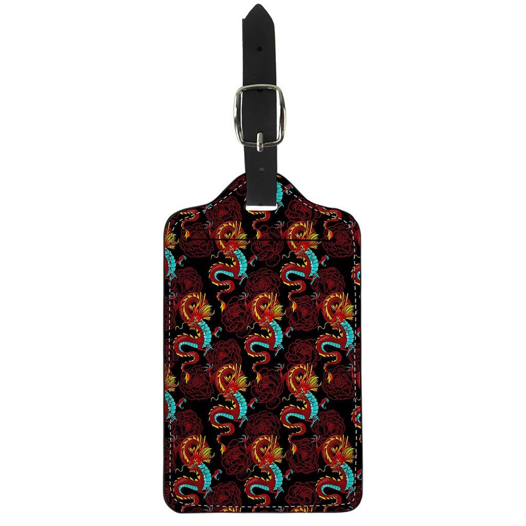 Red Dragon Lotus Pattern Print Luggage Tag