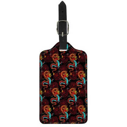 Red Dragon Lotus Pattern Print Luggage Tag