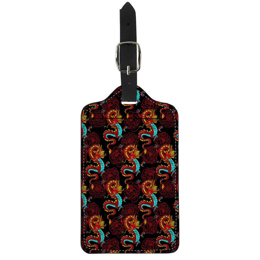 Red Dragon Lotus Pattern Print Luggage Tag