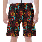 Red Dragon Lotus Pattern Print Men's Beach Shorts