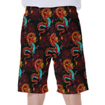 Red Dragon Lotus Pattern Print Men's Beach Shorts