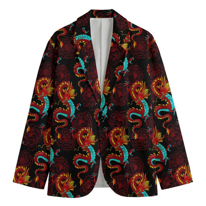 Red Dragon Lotus Pattern Print Men's Blazer