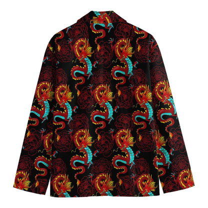 Red Dragon Lotus Pattern Print Men's Blazer
