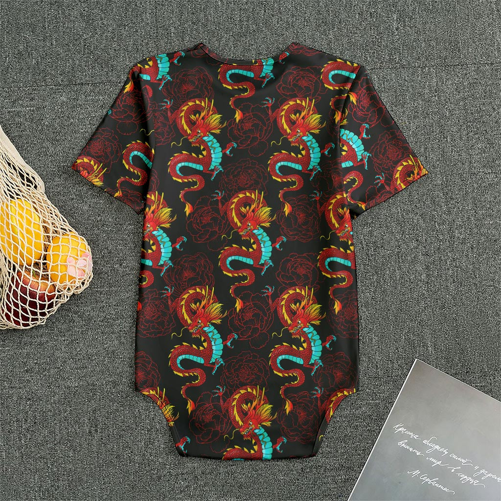 Red Dragon Lotus Pattern Print Men's Bodysuit